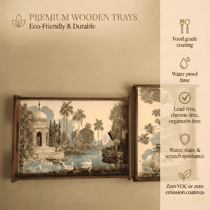 Tropical Serenity Wooden Serving Tray, Set of 2, Premium Teak Wood