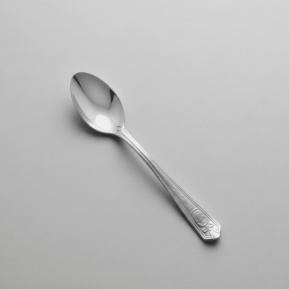 Set of 6 Kishco stainless steel baby spoons from the Festival collection, featuring ornate English handle detailing 2