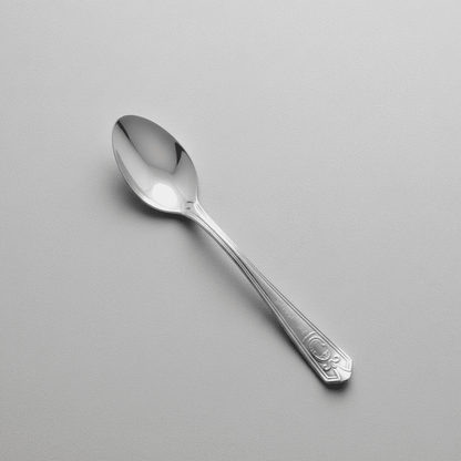 Set of 6 Kishco stainless steel baby spoons from the Festival collection, featuring ornate English handle detailing 2