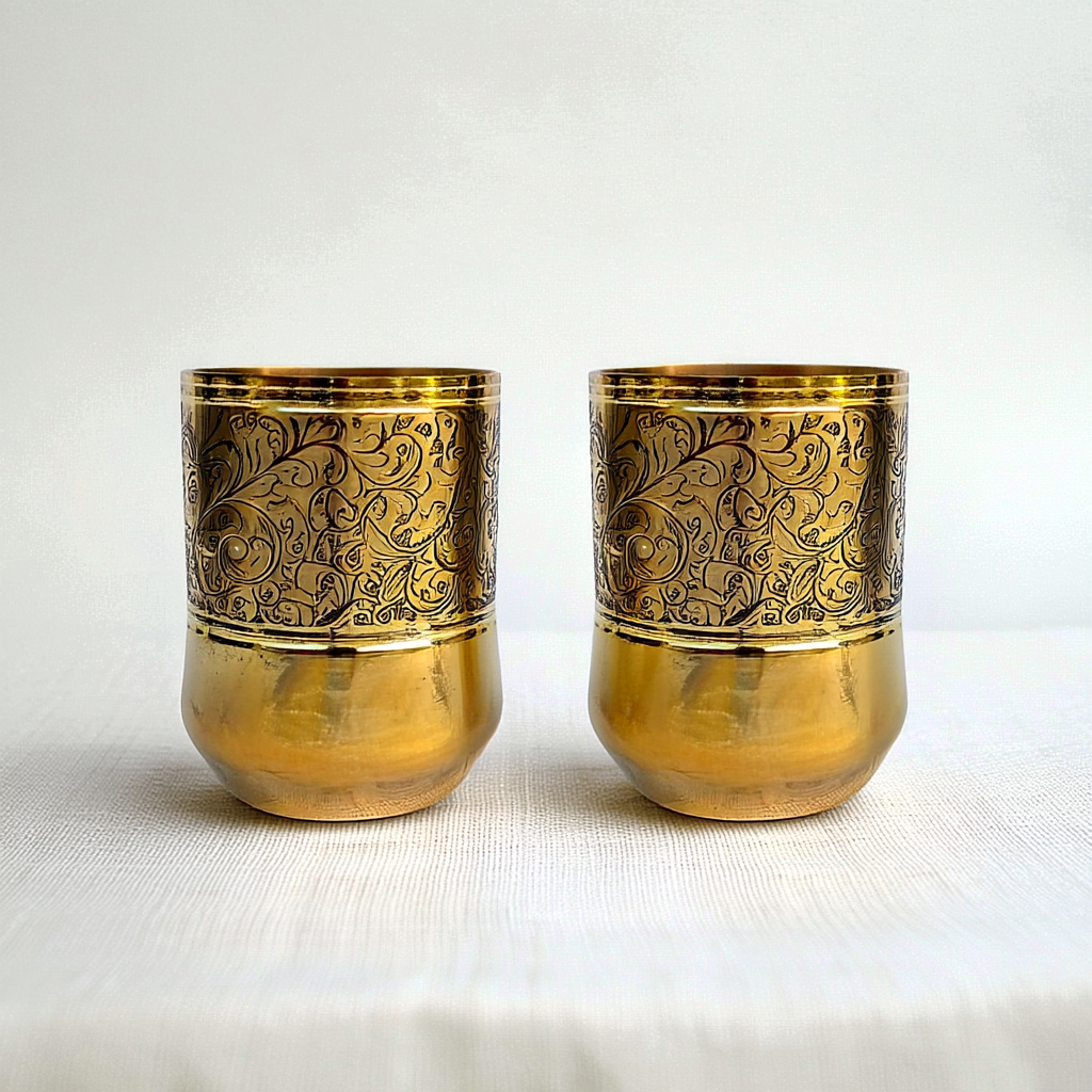 The Elephant Etched Brass Glass Set of 2, 300ml