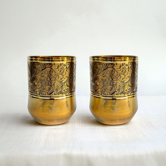 The Elephant Etched Brass Glass Set of 2, 300ml