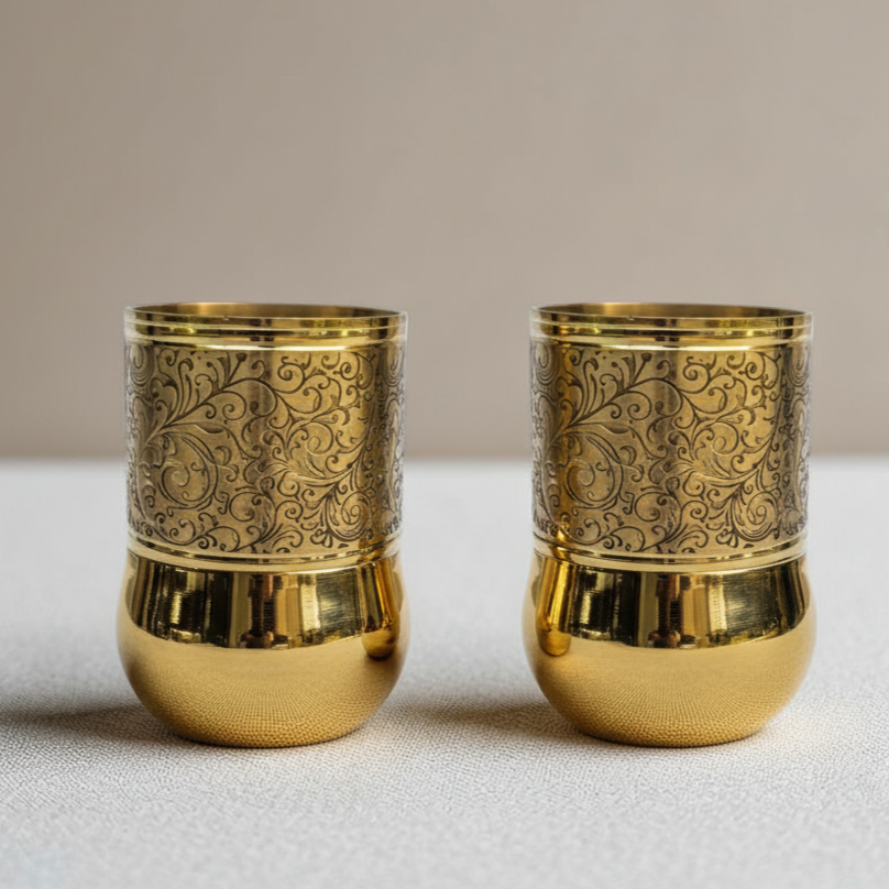 The Elephant Etched Brass Glass Set of 2, 300ml