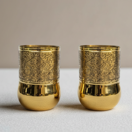 The Elephant Etched Brass Glass Set of 2, 300ml