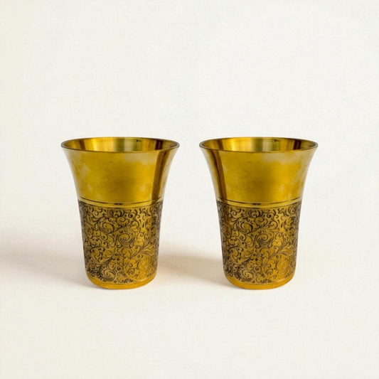 The Heritage Etched Brass Glass Set of 2, 300ml