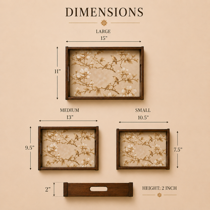 Magnolia Perch Wooden Serving Tray, Set of 3, Premium Teak Wood
