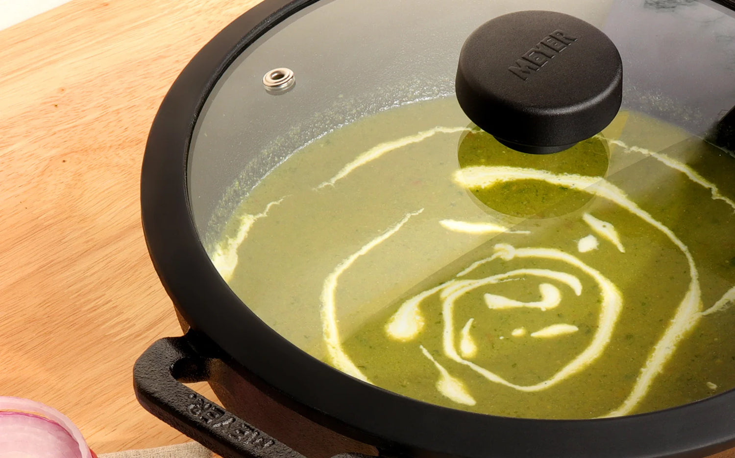 Meyer cast iron sauteuse palak paneer