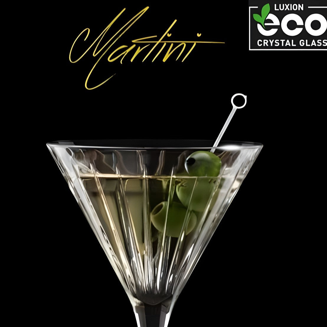 RCR Timeless cocktail martini glass against a black background, highlighting its elegant silhouette and ultra‑clear brilliance.