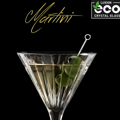 RCR Timeless cocktail martini glass against a black background, highlighting its elegant silhouette and ultra‑clear brilliance.
