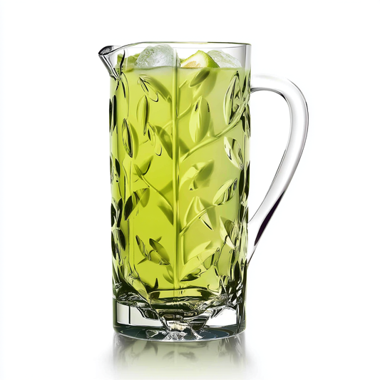 RCR Laurus Crystal Water Jug, 1.2 litre with a green cocktail