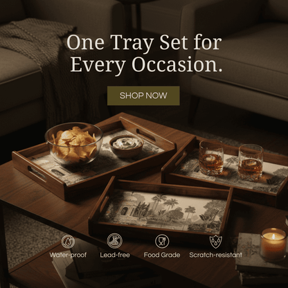 Majestic Heron Wooden Serving Tray, Set of 2, Premium Teak Wood