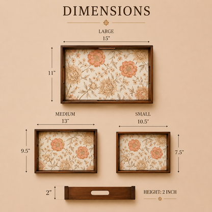 Golden Whisper Wooden Serving Tray, Set of 3, Premium Teak Wood