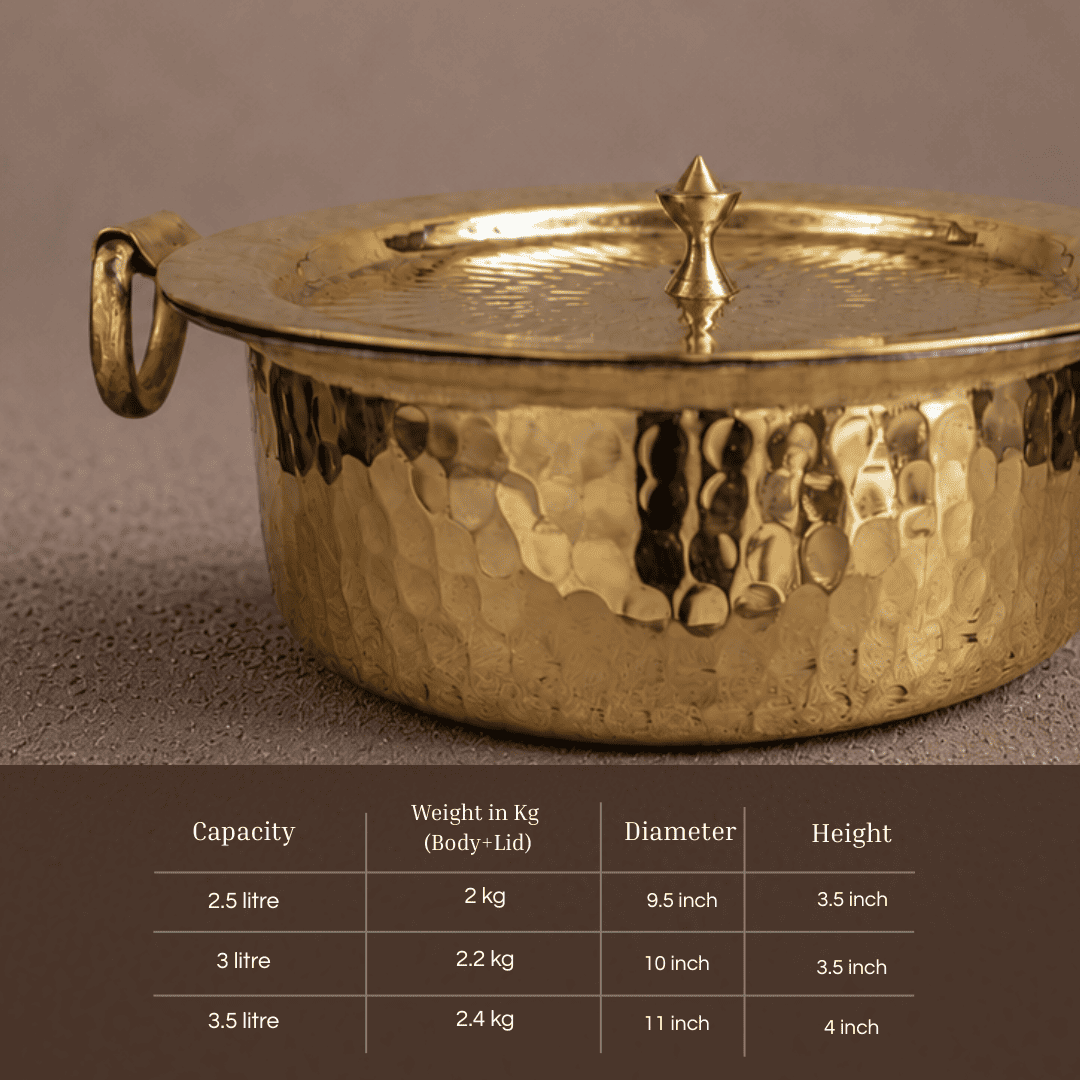 Tamira Pure Brass Flat Bottom Lagan With Lid, 2.5L