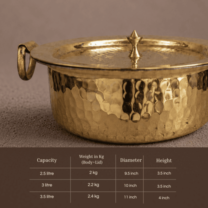 Tamira Pure Brass Flat Bottom Lagan With Lid, 2.5L