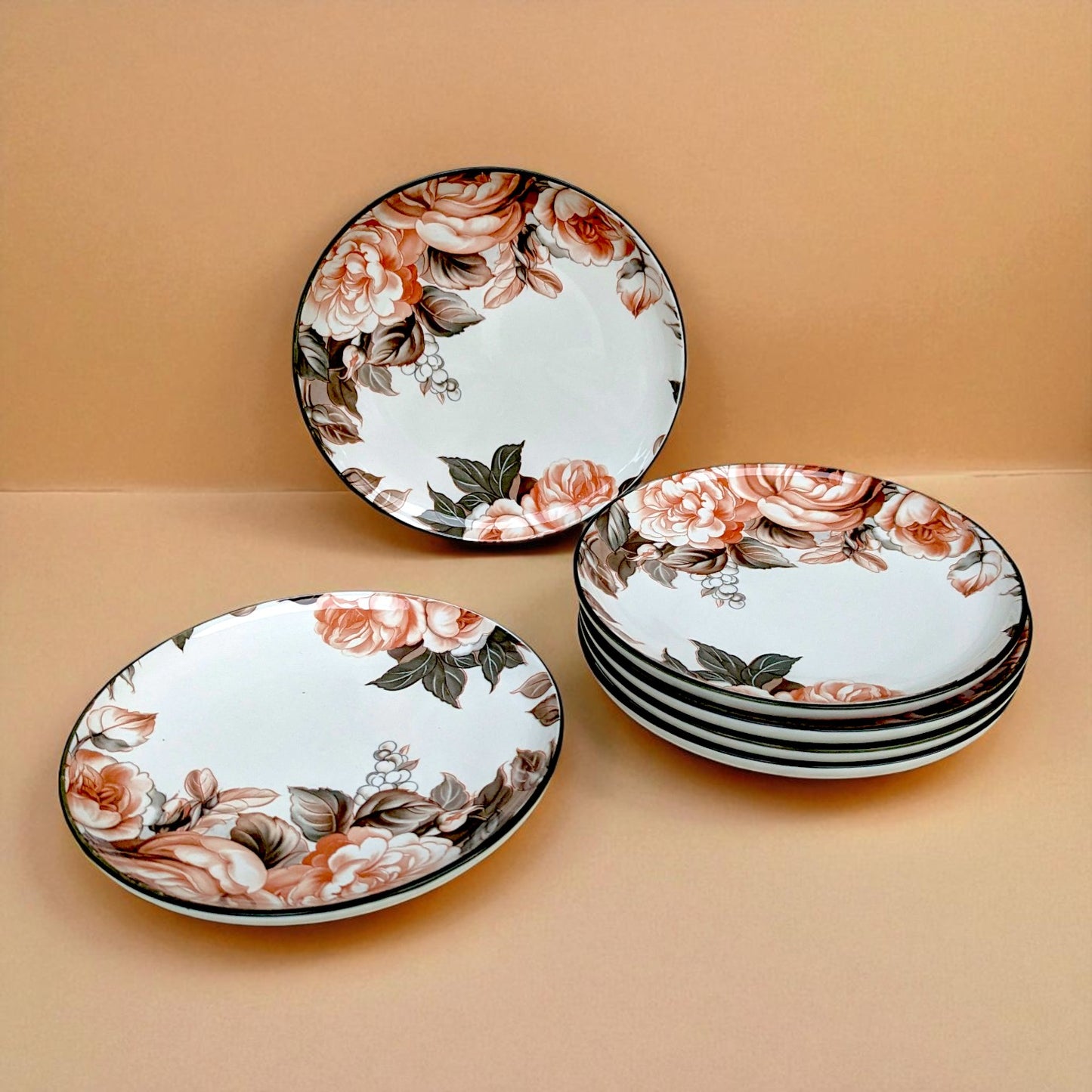 Dusky Rose Snack Set, Porcelain, Set of 6 Plates