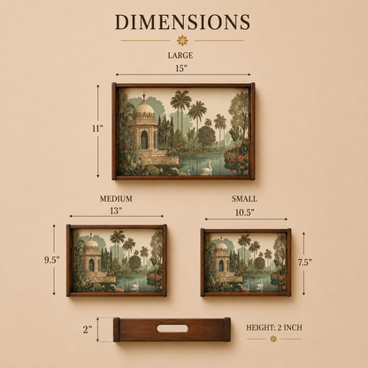 Tropical Serenity Wooden Serving Tray, Set of 3, Premium Teak Wood