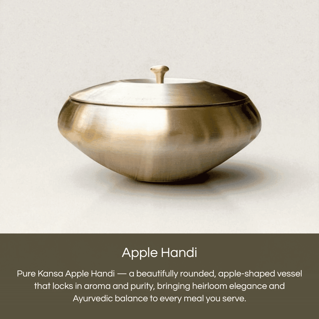 Kansa handi apple shape 900ml in a beautifully rounded design for serving food elegantly