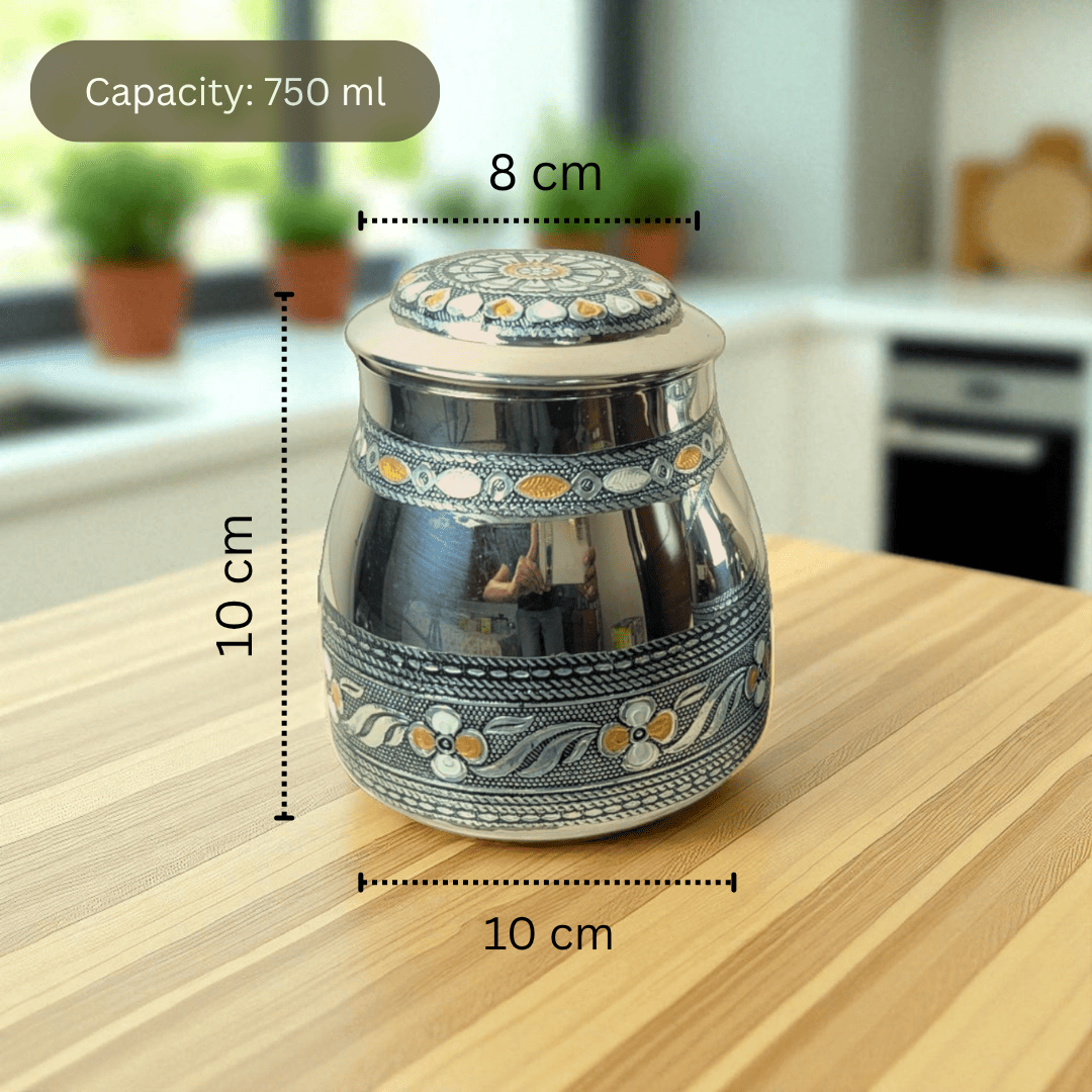 Mirror antique tea and sugar canisters metal canister with floral engraved design 750 ml capacity