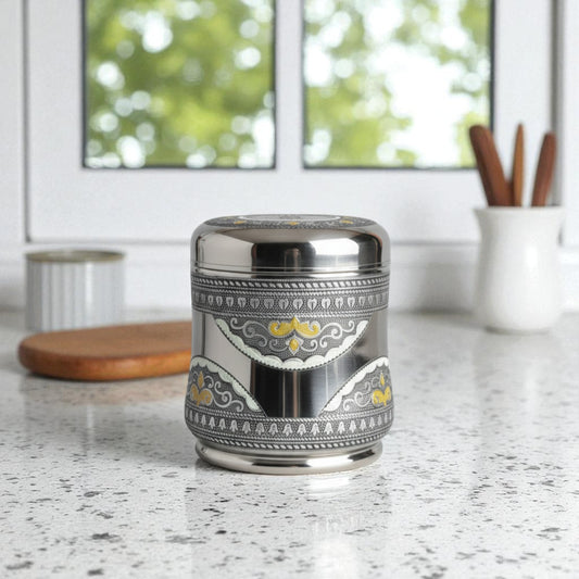 Antique Stainless Steel Lotus Dabba, 1.25 liter