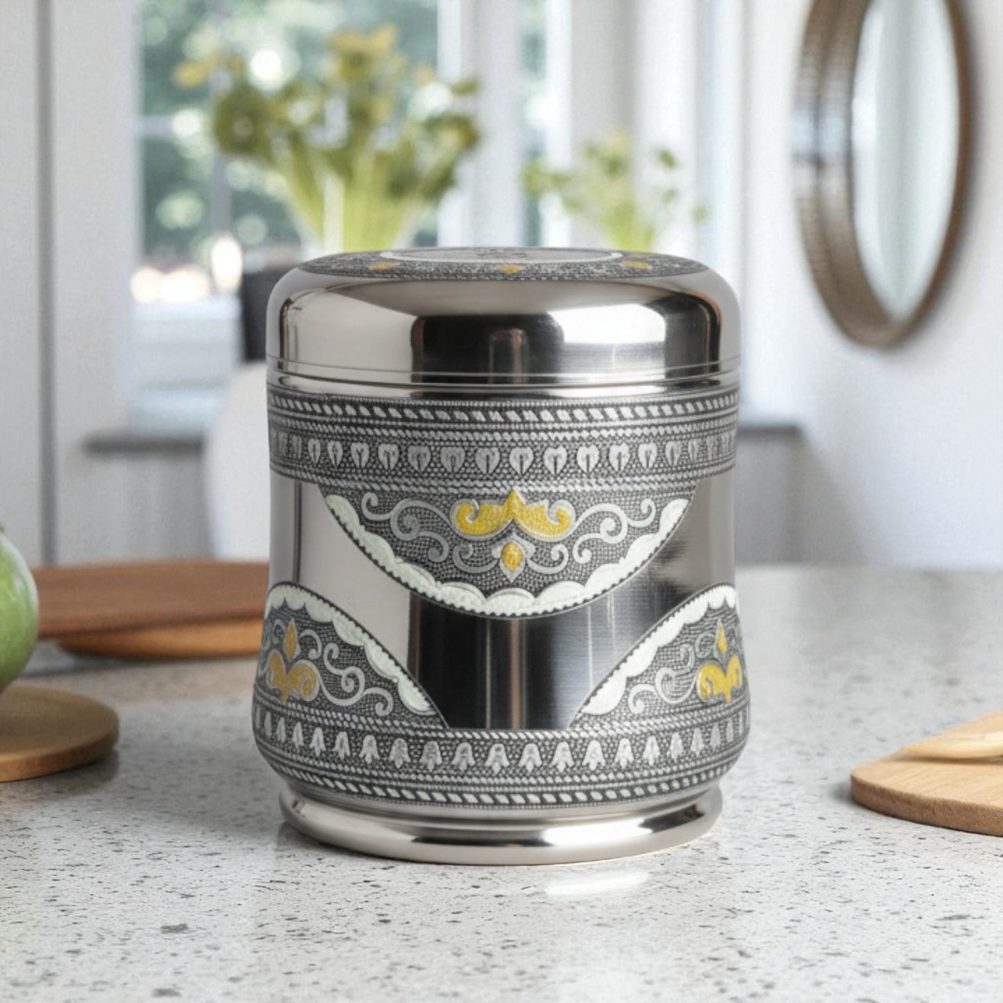 Antique Stainless Steel Lotus Dabba, 3.25 liter