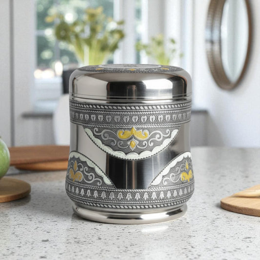 Antique Stainless Steel Lotus Dabba, 3.25 liter