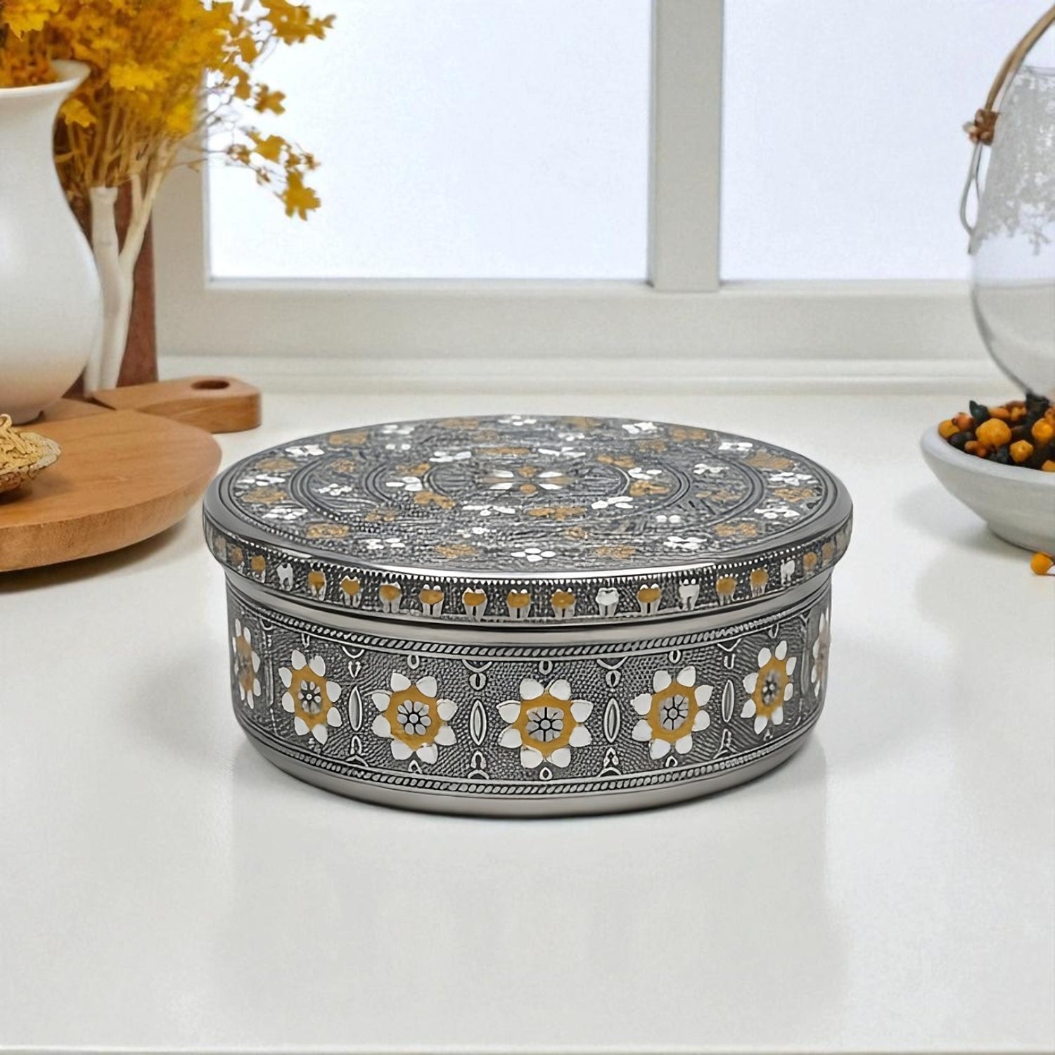 Antique Retro Stainless Steel Masala Box with 7 bowls