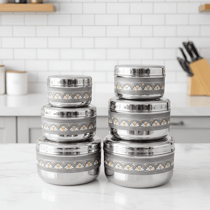 Antique Stainless Steel Half Dabba, 1.5 litre