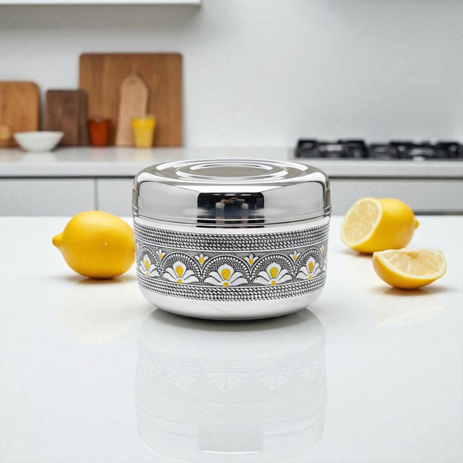 Antique Stainless Steel Half Dabba, 1.5 litre