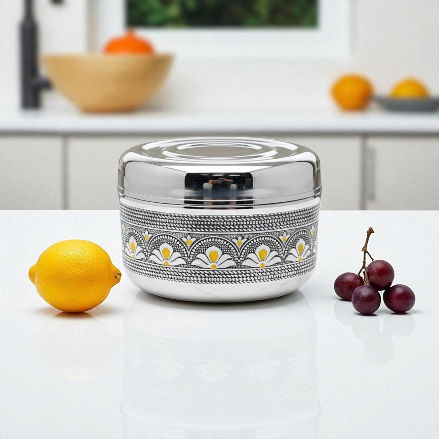 Antique Stainless Steel Half Dabba, 2 litre