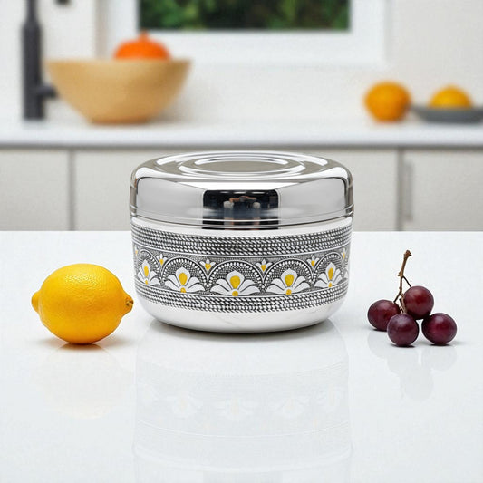 Antique Stainless Steel Half Dabba, 2 litre