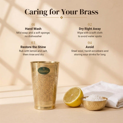 Pure brass etched glass set of 2 - care guide