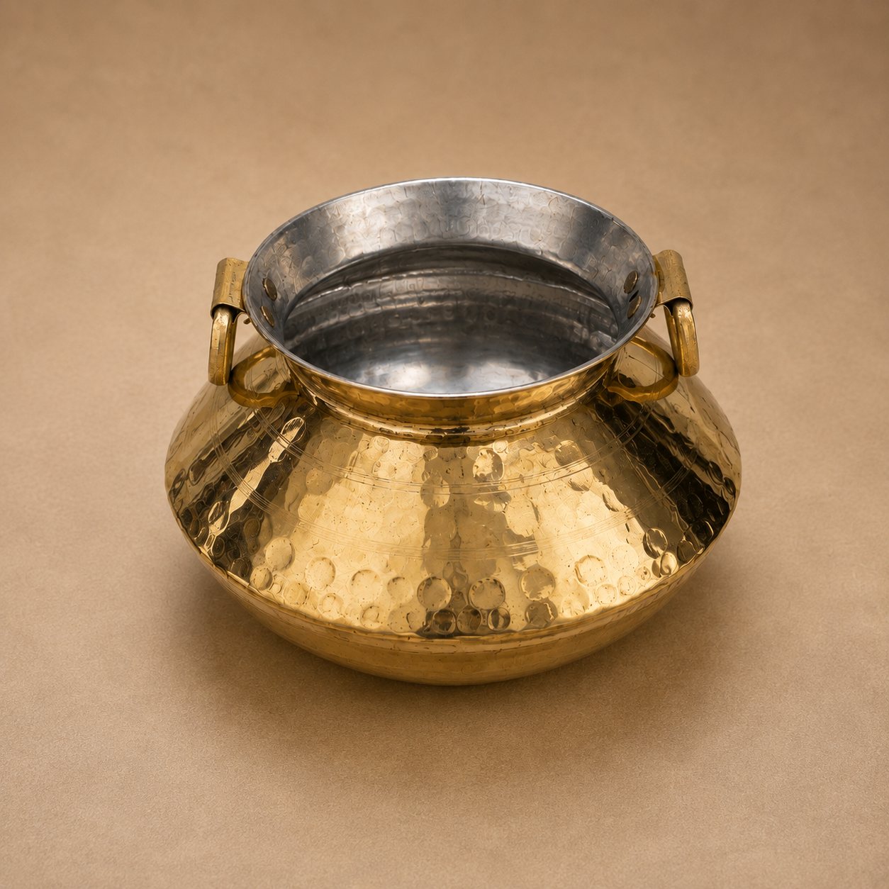 Tamira Pure Brass Degchi Patili with Lid, 5 litre, Hammered finish