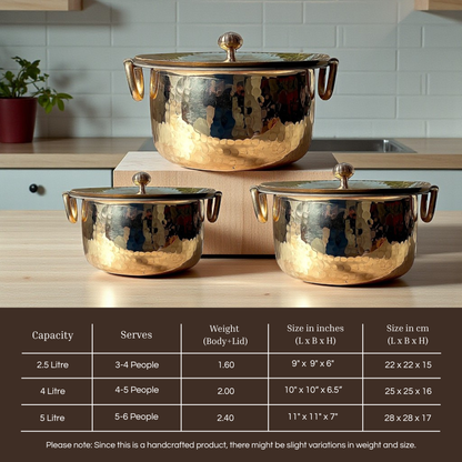 Tamira Pure Brass Patila / Tope With Lid, 5 Litre