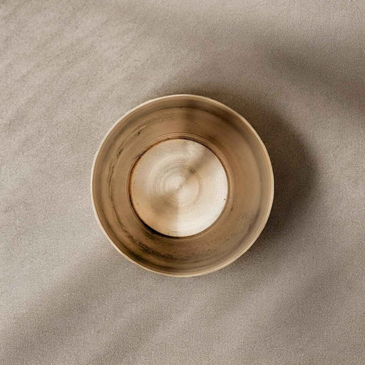 Top inside view of 275ml kansa glass in damru shape with bronze color finish