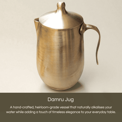 Bronze Kansa Jug Damru shape 1500ml, handcrafted vessel for elegant hydration