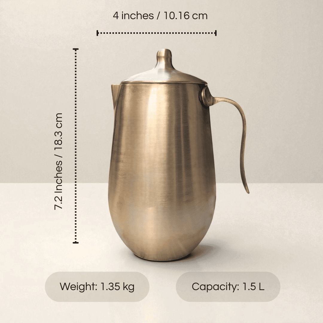 Bronze Kansa jug damru shape 1500ml with sleek design and curved handle from Kansyam