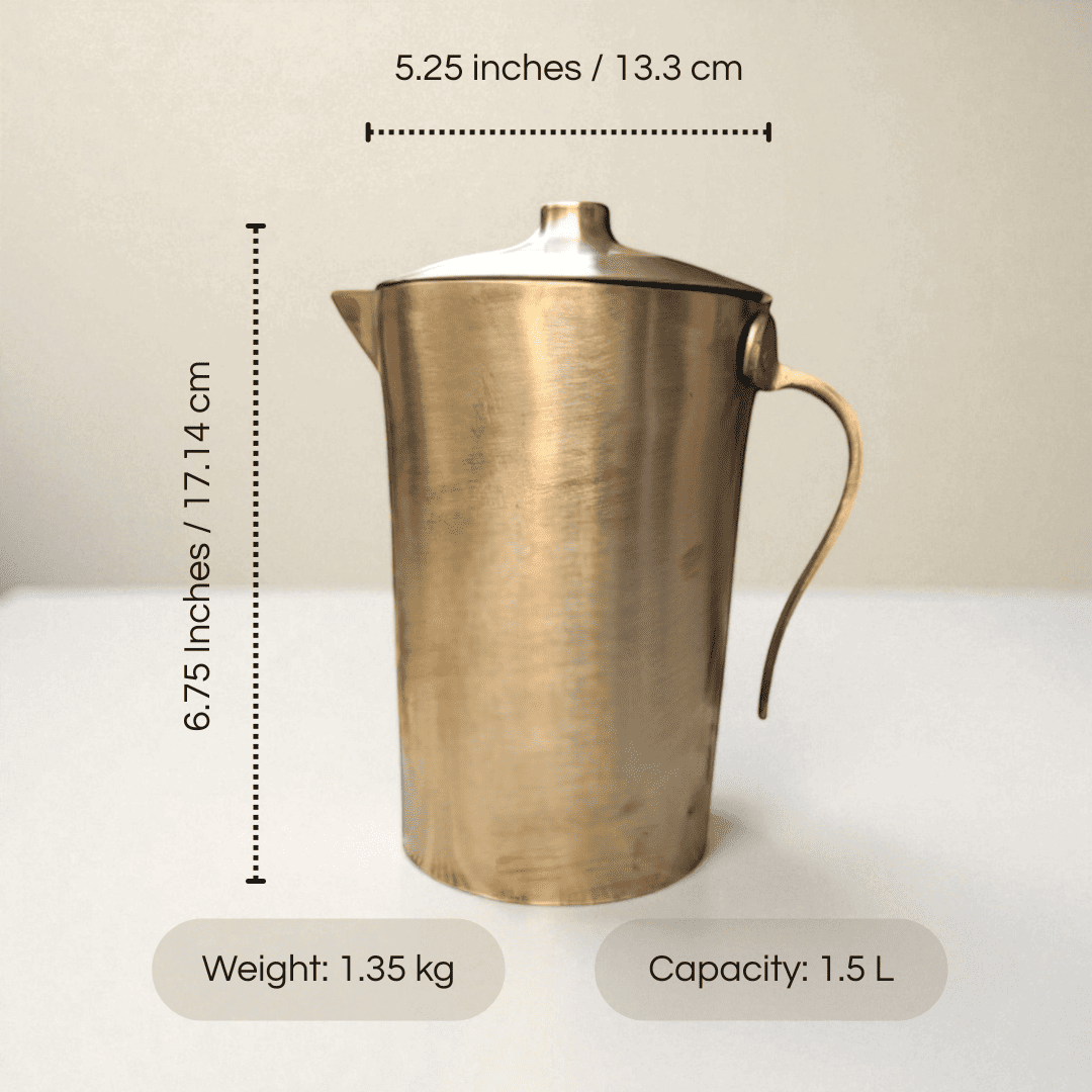 Bronze Kansa Jug Pipe 1500ml with a sleek design and elegant handle, ideal for serving beverages