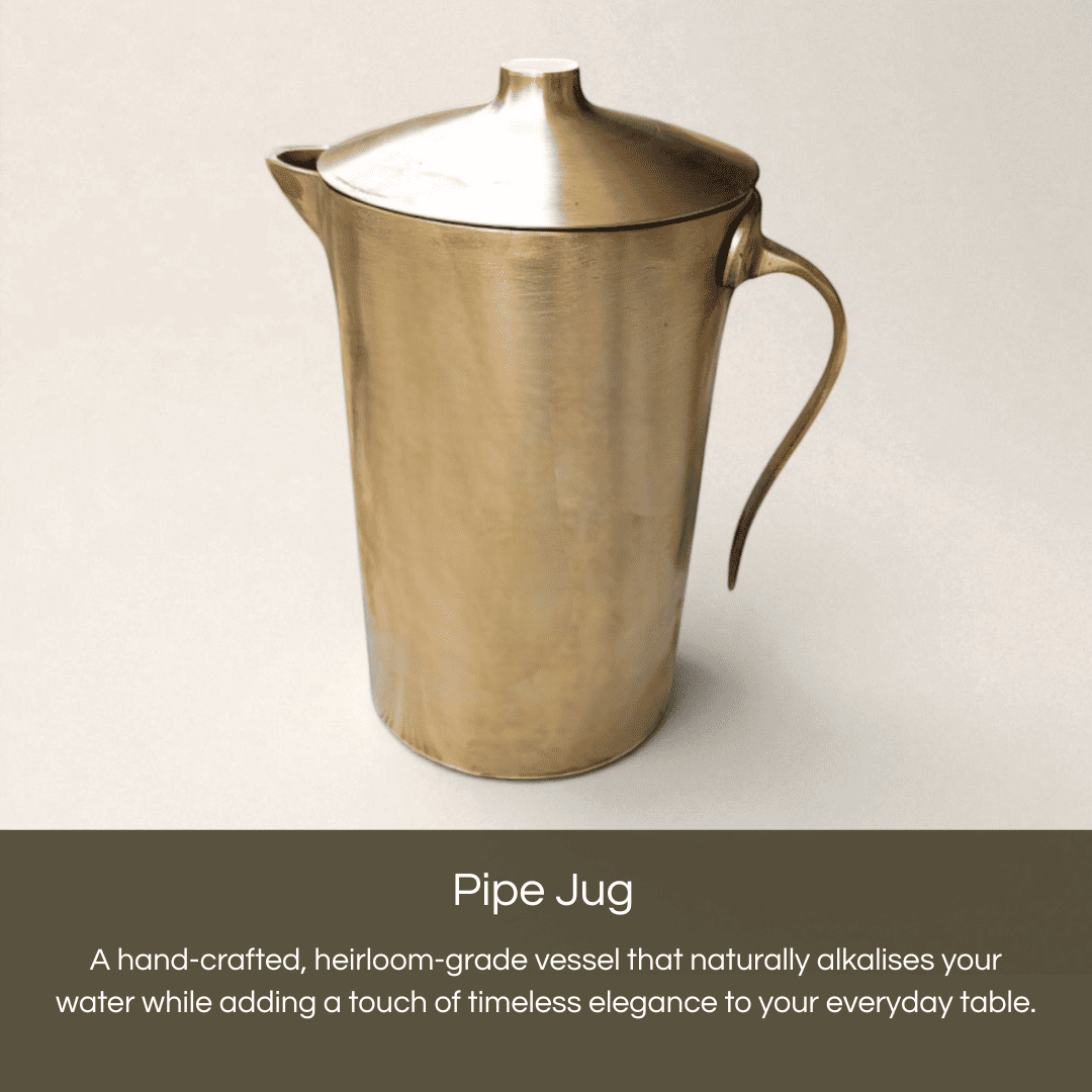 Bronze Kansa Jug Pipe 1500ml, handcrafted vessel for alkalizing water with timeless elegance