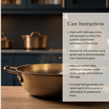 Kansyam Bronze Kansa Kadai handles with care instructions for maintenance and usage