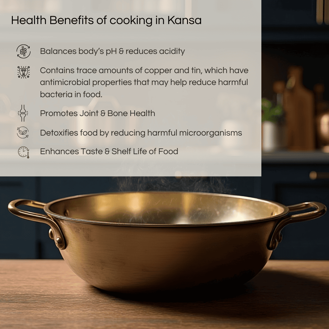 Kansyam Bronze Kansa Kadai with handles designed to enhance cooking and promote health benefits