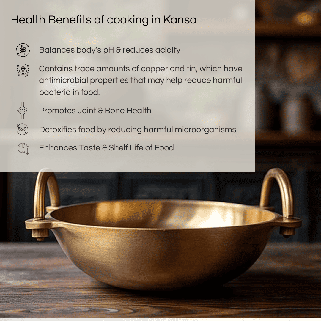 Bronze Kansa Kadai Ruby featuring a smooth design for healthy cooking and promoting wellness