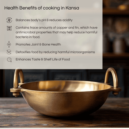 Bronze Kansa Kadai Ruby featuring a smooth design for healthy cooking and promoting wellness