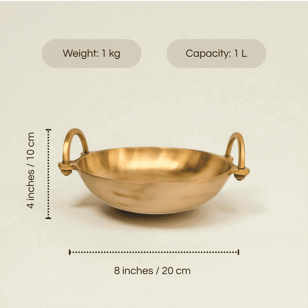 Bronze Kansa Kadai Ruby with 1L capacity and 4-inch height, ideal for traditional cooking