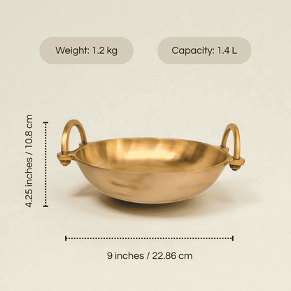 Bronze Kansa Kadai Ruby with 1.4L capacity and decorative handles for cooking and serving