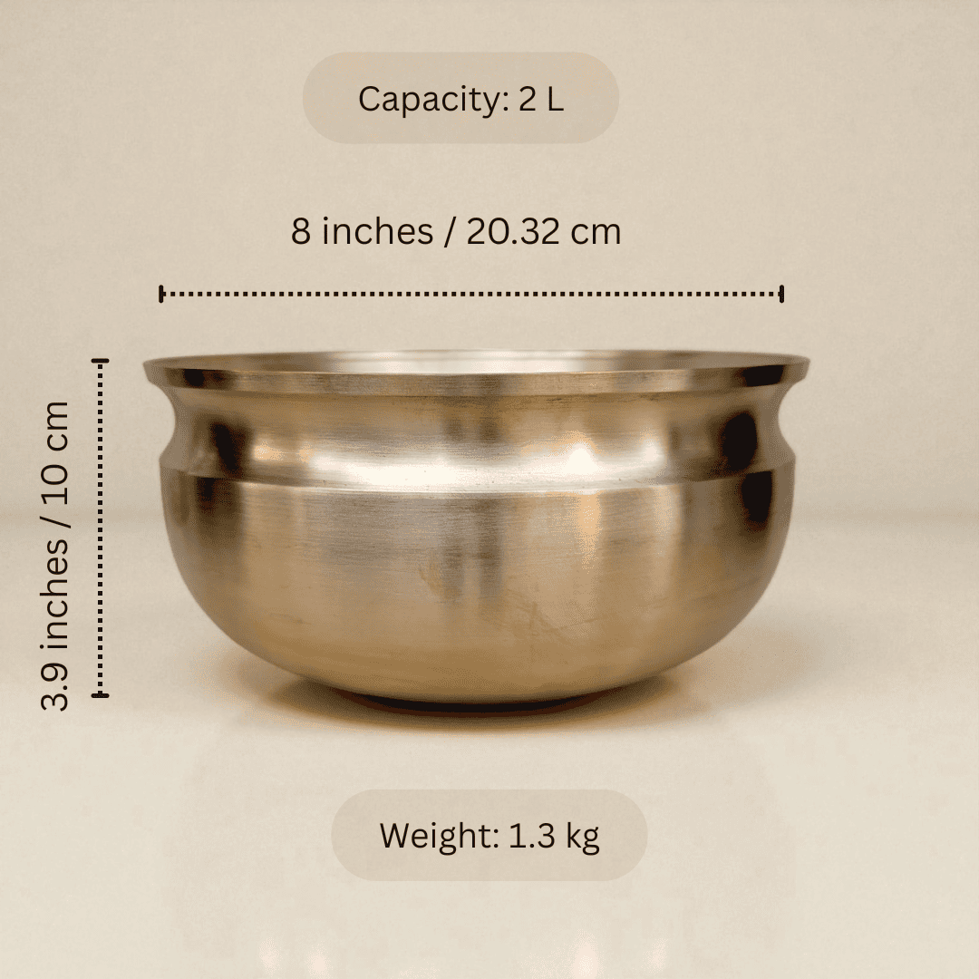 Bronze Kansa Karakam bowl with a capacity of 2 liters and smooth polished finish