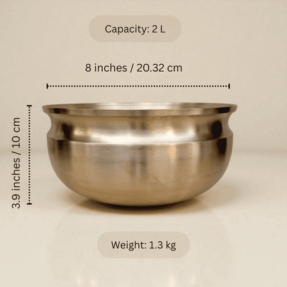 Bronze Kansa Karakam bowl with a capacity of 2 liters and smooth polished finish