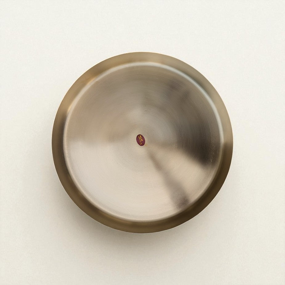 Shiny bronze kansa thali 11 inch with smooth finish, perfect for traditional serving