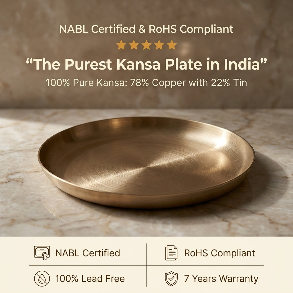 The Purest Kansa Plate in India - pure bronze, NABL certified, RoHS compliant