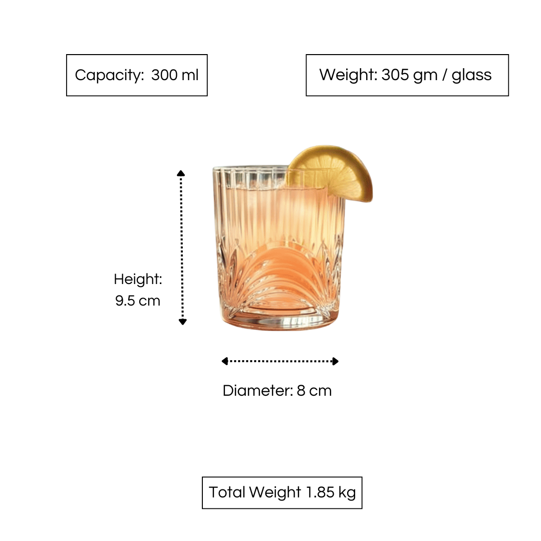 Celestial Arc Premium Whiskey Glasses with a 300 ml capacity and elegant design for enjoying drinks