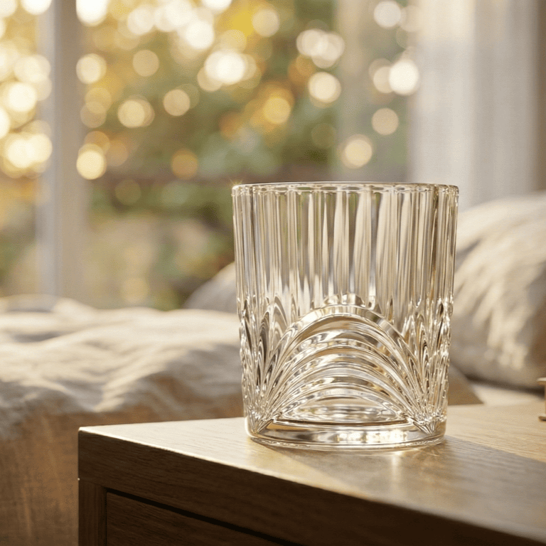 Celestial Arc Premium Whiskey glasses with a ribbed design for elegant sipping experiences