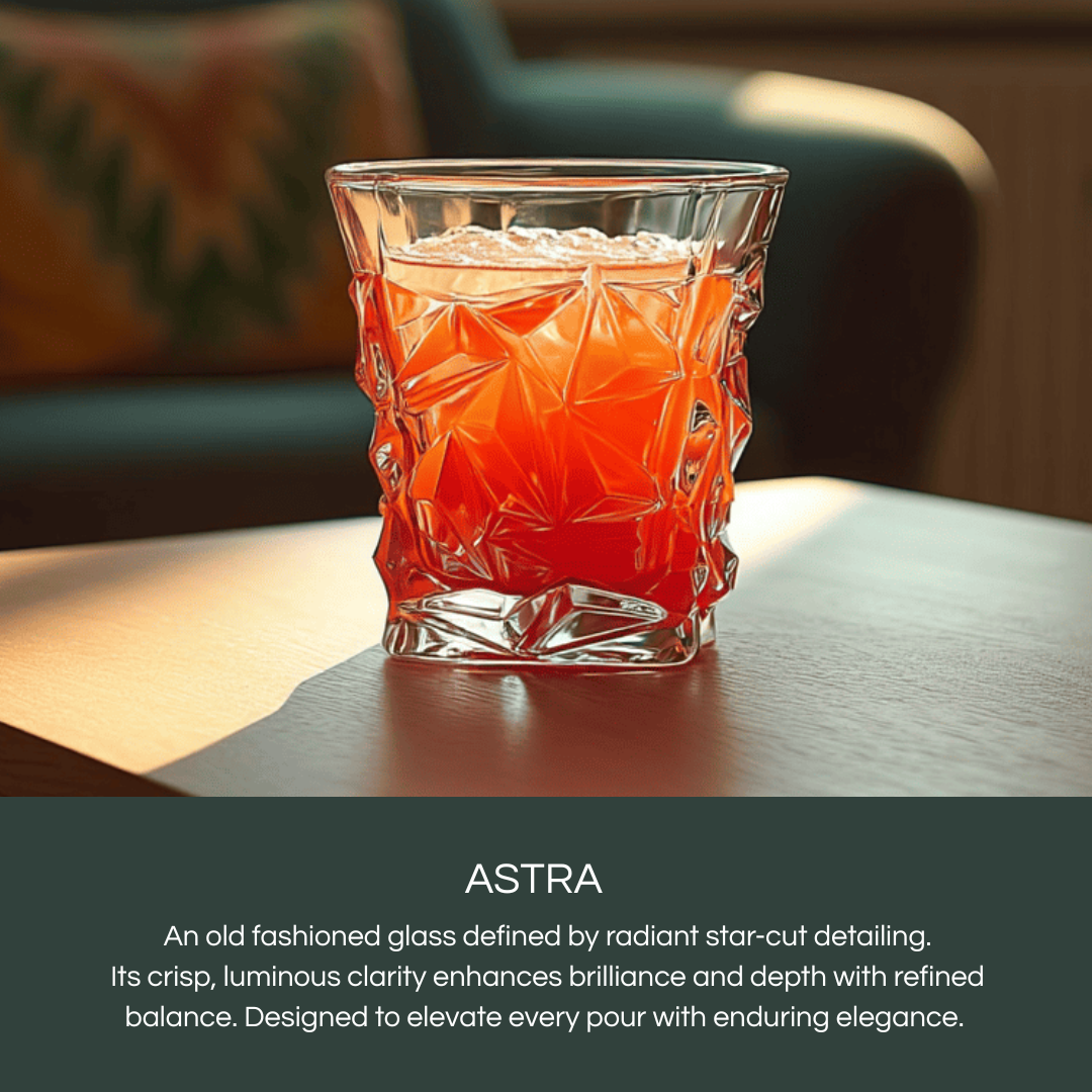Celestial Astra Premium Whiskey glasses with star-cut design for an elegant drinking experience